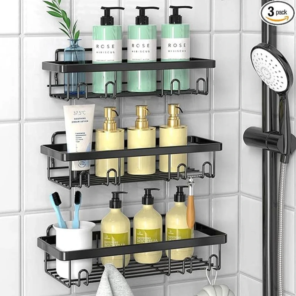 🎁 Shower Caddy Organizer 2 Pack Black Shelf